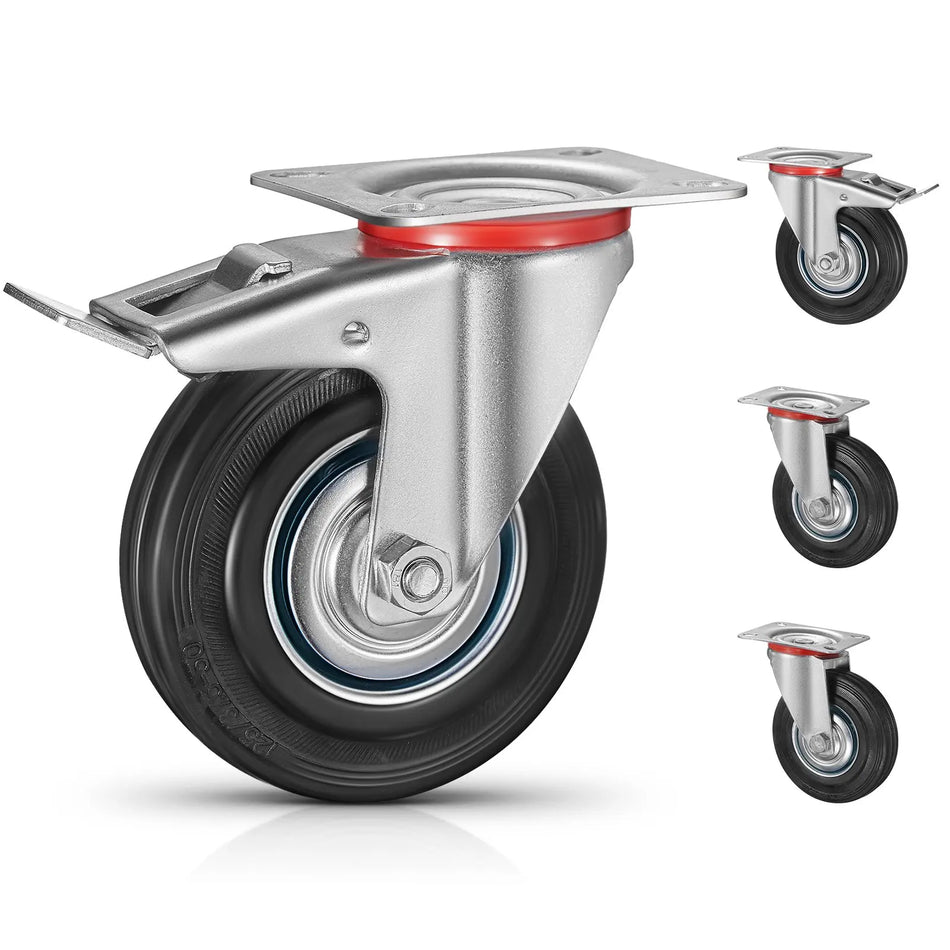 Fixkit Heavy Duty Fixed Caster Wheels With Brakes 4 Pack