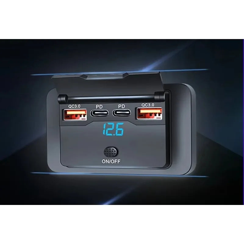 Panneau d'affichage de tension RV avec prise USB 12V 24V QC3.0 USB-A et interrupteur USB-C