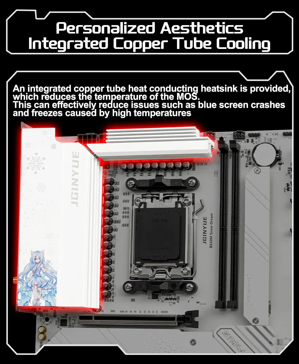 JGINYUE B650M Snow Dream AM5 DDR5 ARGB M-ATX &ndash; PCIe 4.0 X4