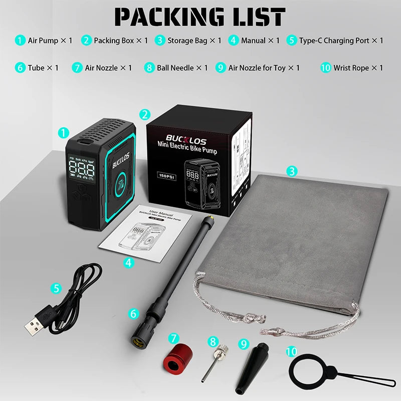 BUCKLOS Mini Electric Air Pump &ndash; 150PSI Portable Inflation