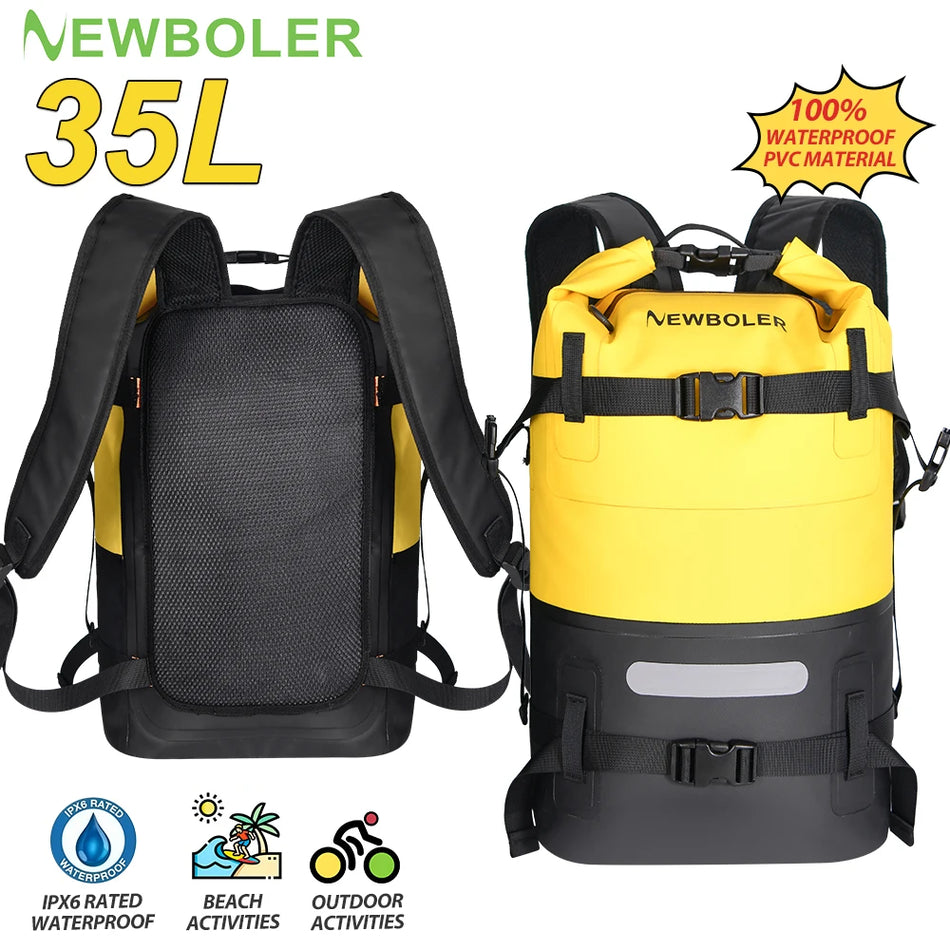 Vedenpitävä 35 l PVC-kuivapussi-reppu rullattavalla suuaukolla ja märkäosastolla