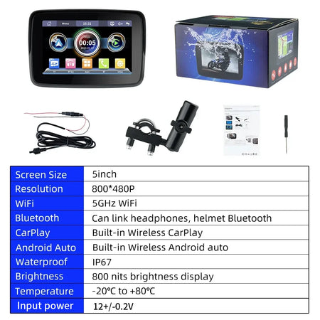 EKIY Wireless CarPlay Moto 5.0 Inch &ndash; Portable Digital Motorcycle GPS Navigation Display MTC-10