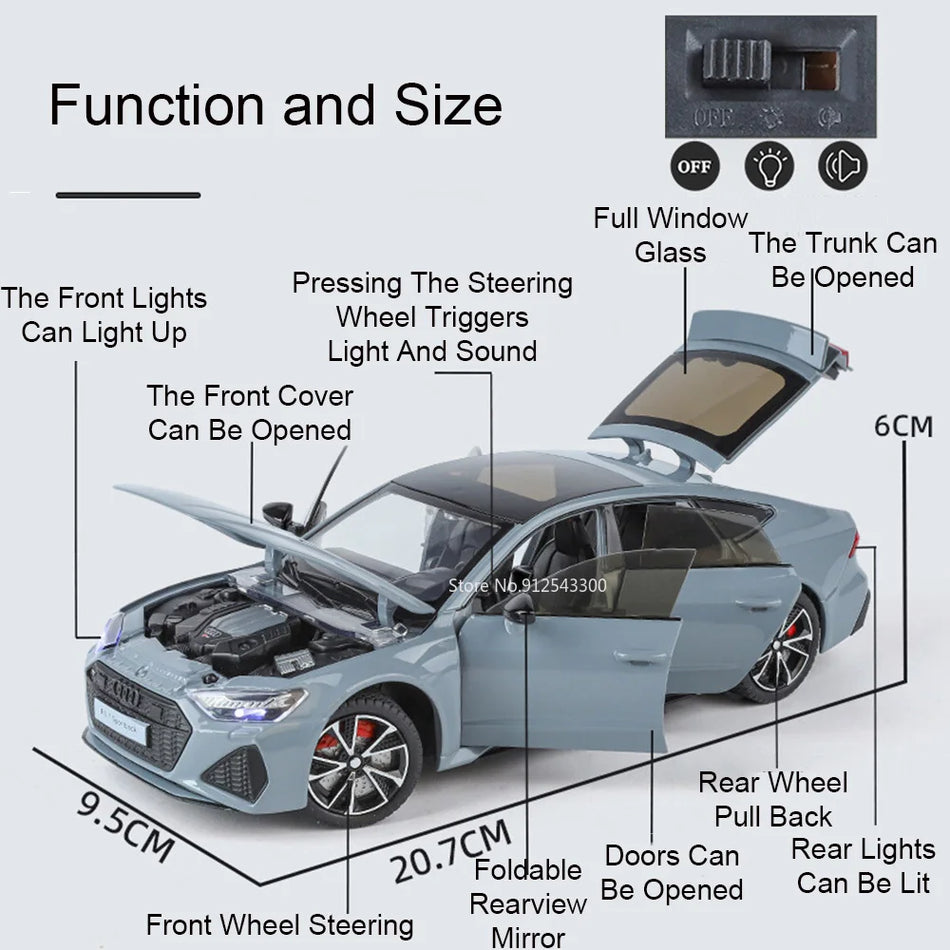 Diecast model auta 1:24 se zvukem a světly pro Audi RS7 a R8