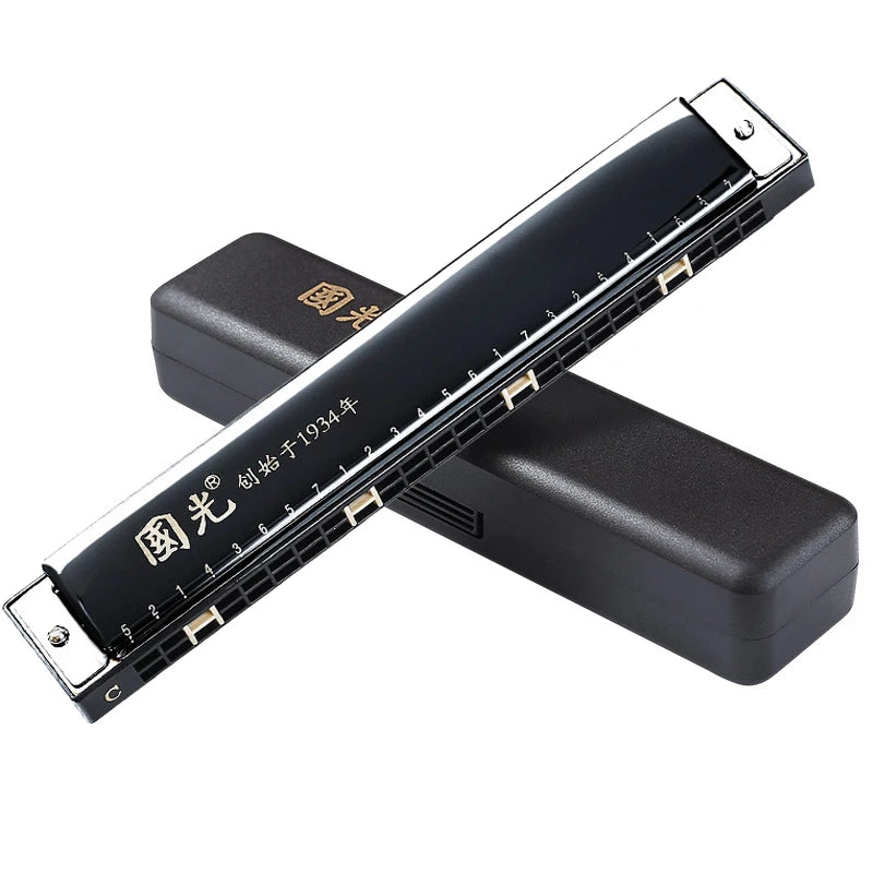 24-Hole Tremolo Harmonica in C with Case, Phosphor Bronze Blues Harp