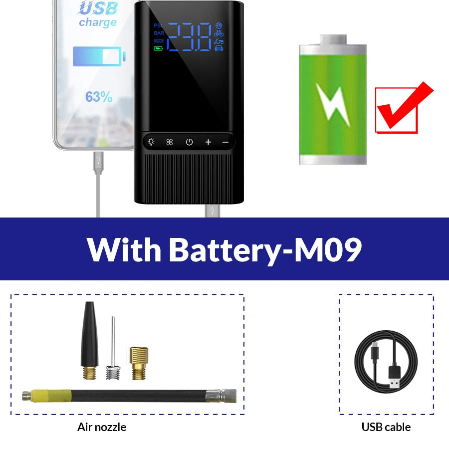ACCEO 6000mAh Portable Tire Inflator &ndash; Fast Inflation LED With Battery-M09