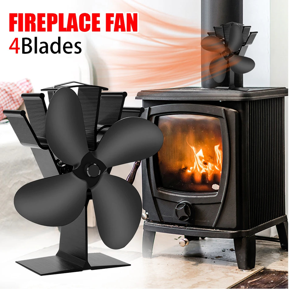 Heat Powered Stove Fan with 4 Blades, Quiet Anodized Aluminum, Eco Friendly