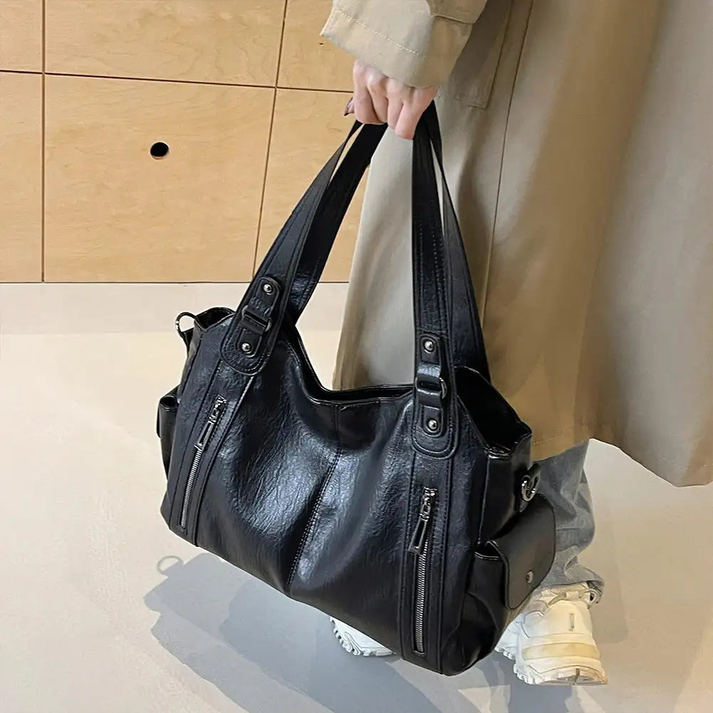 Women PU Leather Crossbody Zipper Tote Bag For Work Travel
