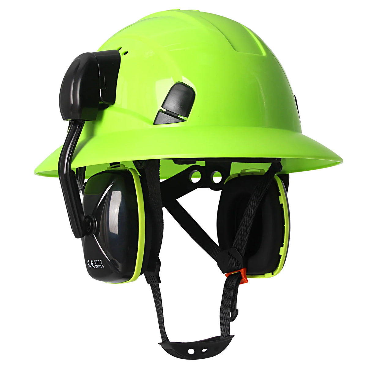 AQM0251 &ndash; CE Full Brim Safety Helmet With Earmuffs Plus Green with earmuffs