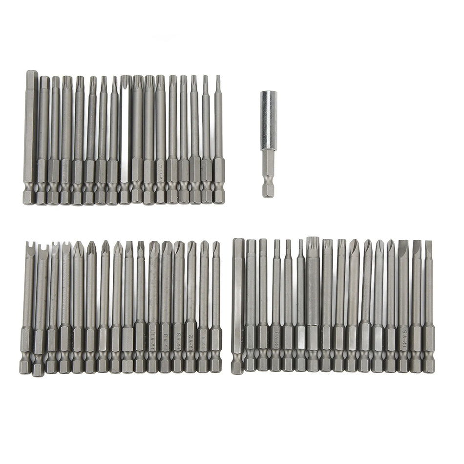 Set de biți de securitate extra lungi 50pc cu biți Torx, Clutch, Spline și Hex