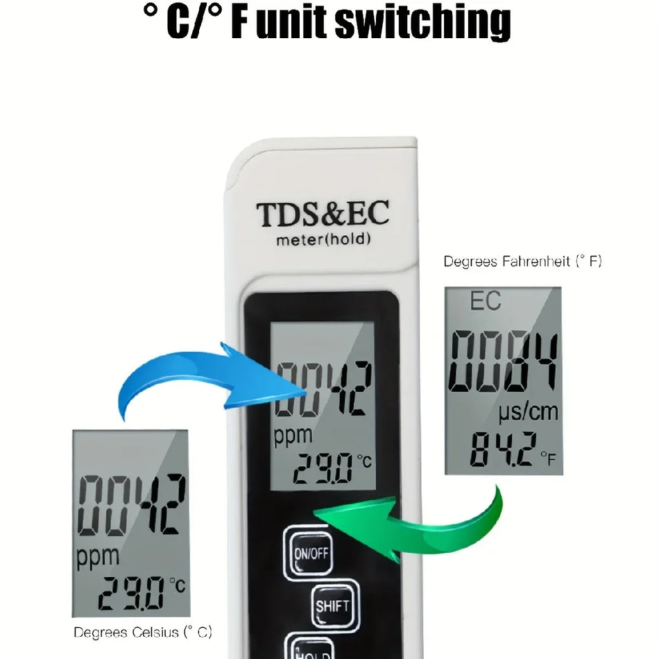 3in1 Water Quality Detection Pen Household Drinking Water Purity EC Meter High Accuracy TDS Meter 0-9990ppm Digital Water Tester