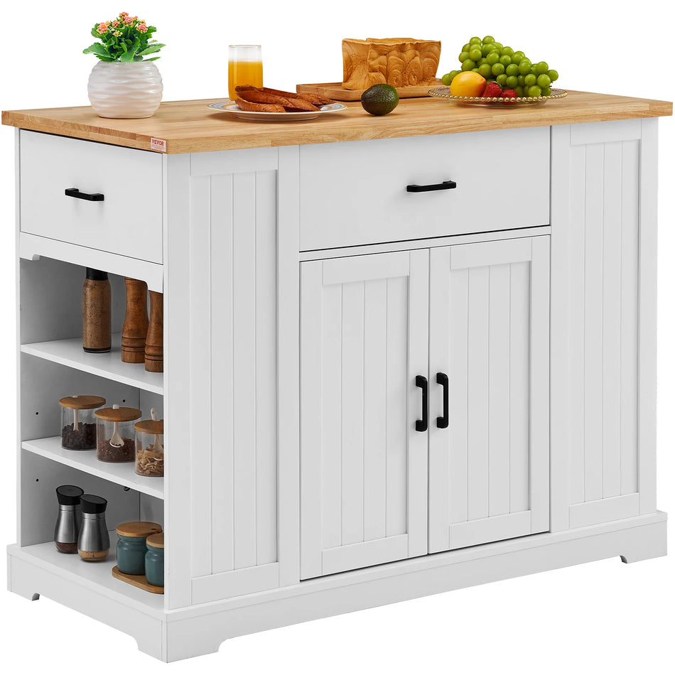 46 Inch Wood Top Kitchen Island Cart With Storage