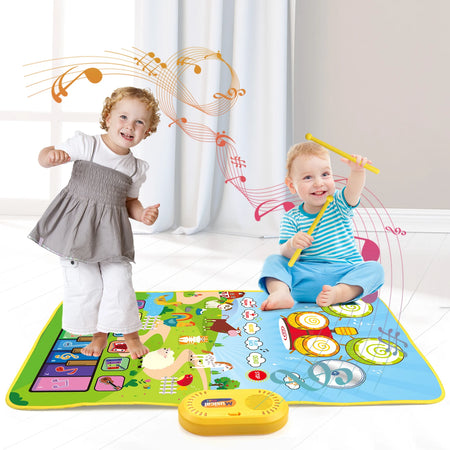 Toddler Educational Music Play Mat - 80x50cm Floor Piano &amp; Drum Mat with Instrument Sounds for Kids