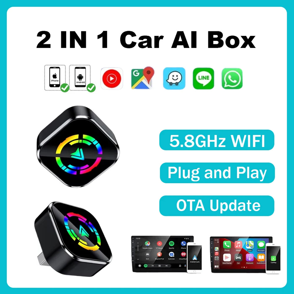 Bezdrátový adaptér CarPlay Android Auto 2v1 pro převod kabelového připojení na bezdrátové