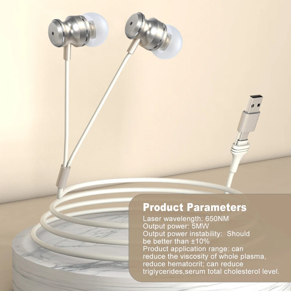650nm Öronlaserterapi LLLT Rött ljus för Tinnitus USB
