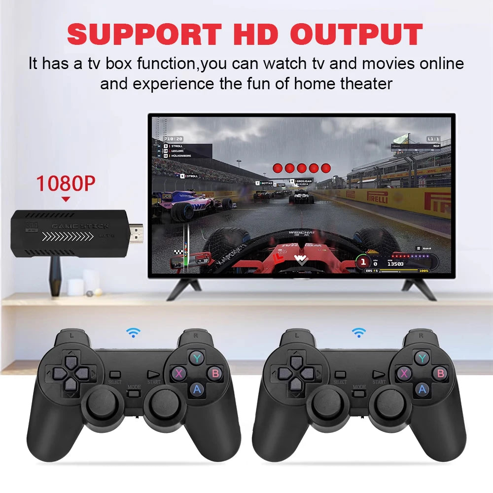 GD10 Plus Game Stick 4K HD Console with 58,000 Games &amp; Wireless Controllers