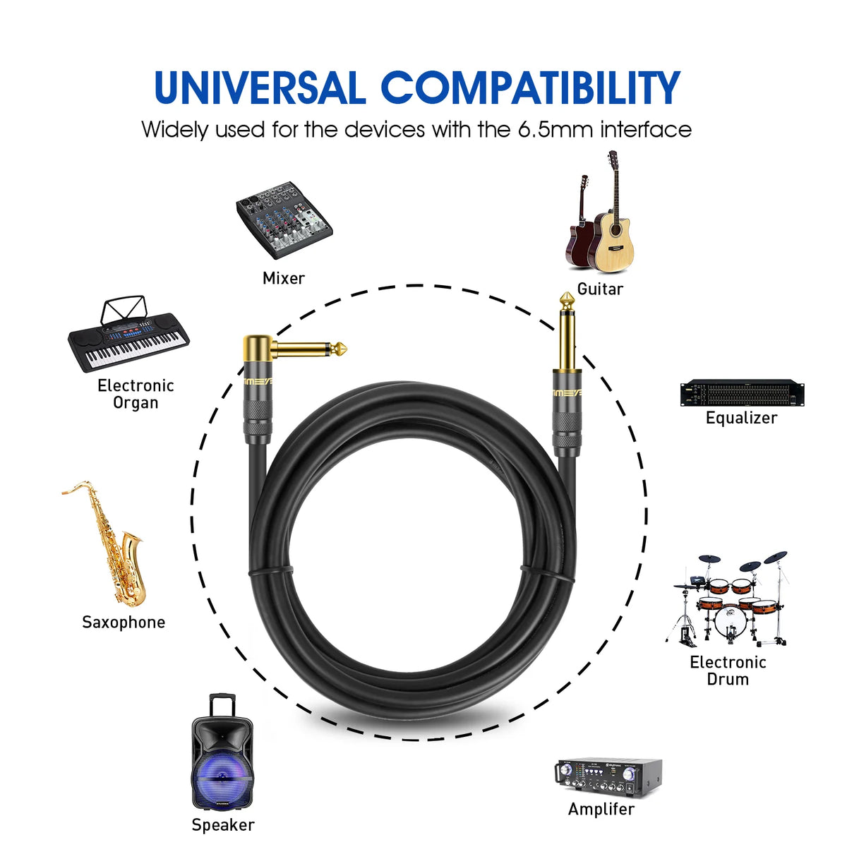 Instrument Guitar Cable 6.35mm TS Mono Jack &ndash; Right Angle