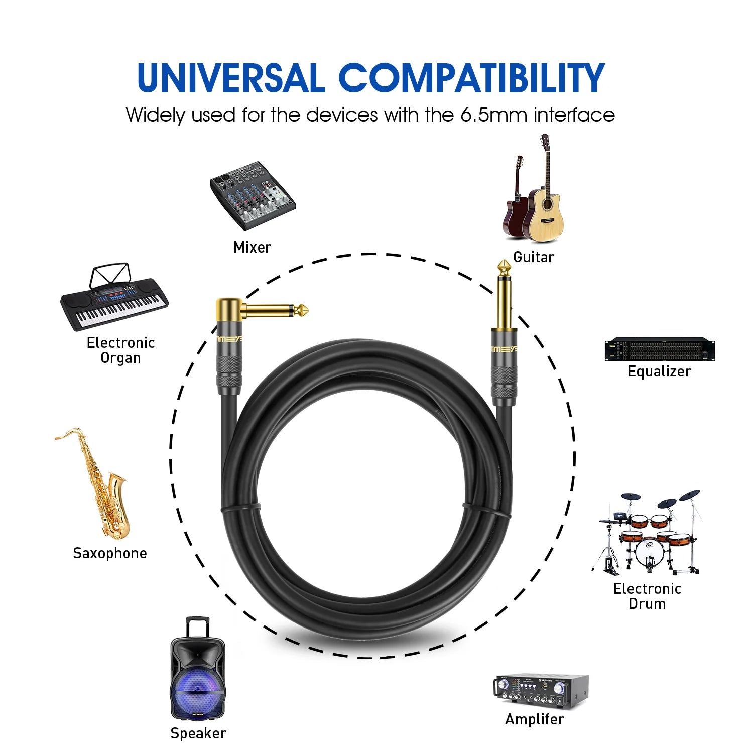 Instrument Guitar Cable 6.35mm TS Mono Jack &ndash; Right Angle