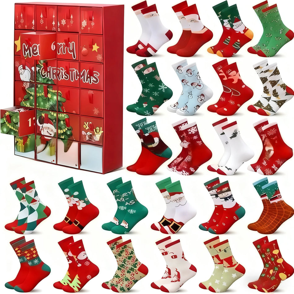 Χριστουγεννιάτικο ημερολόγιο αντίστροφης μέτρησης κάλτσες μέσης γάμπας 24 ζευγάρια, βαμβακερές χριστουγεννιάτικες κάλτσες δώρο