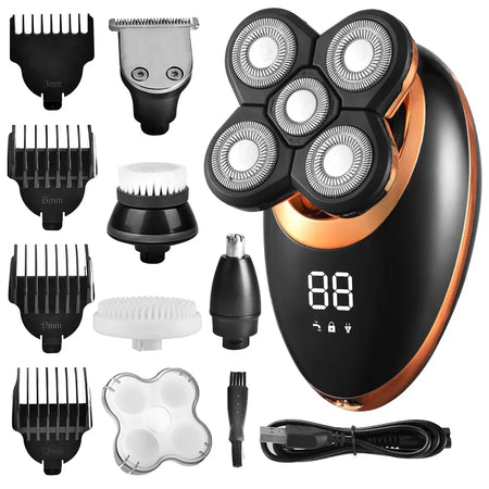 Mubittu 3-in-1 USB Rechargeable Electric Shaver with Floating Heads and Trimming Attachments Golden-Package A