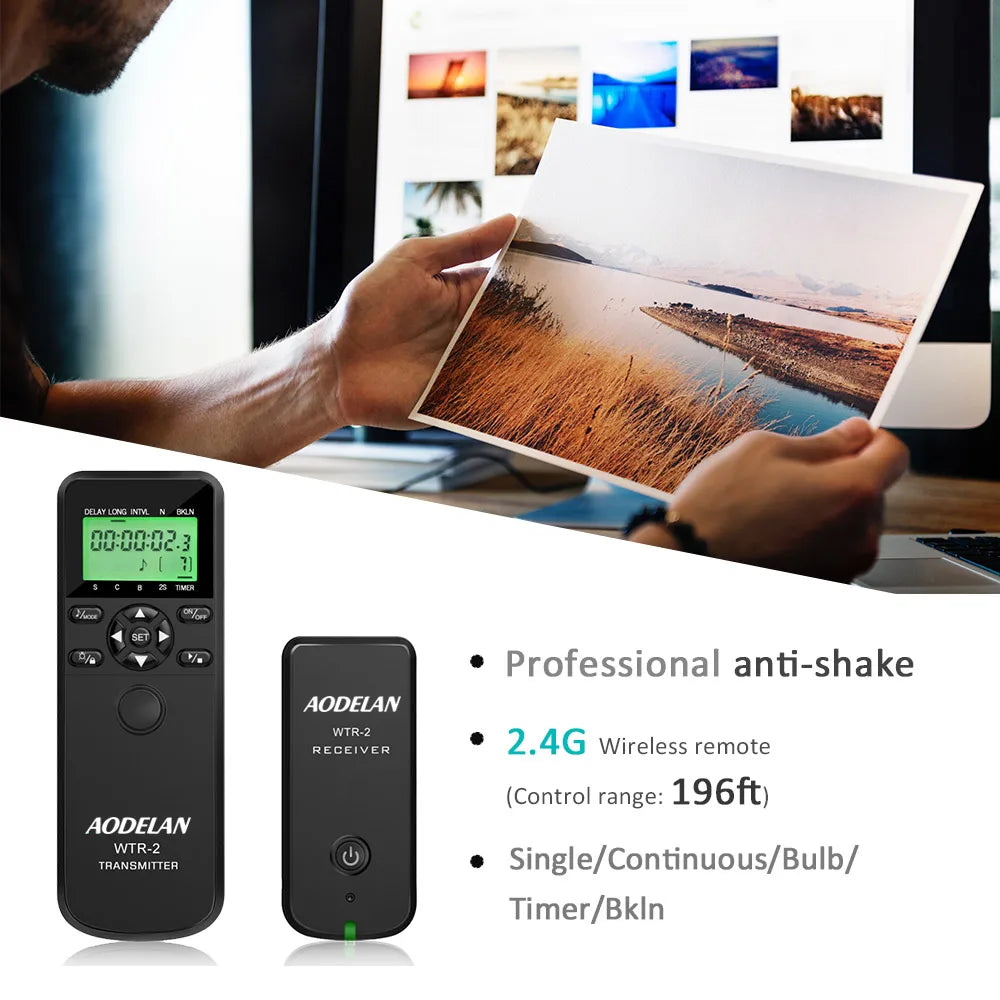 AODELAN WTR-2 Wireless Timer Lapse Intervalometer Remote Control for Multi-Brand Cameras