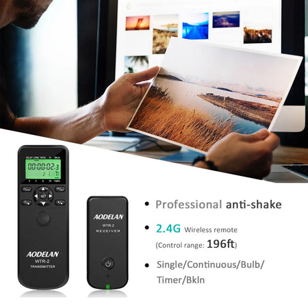 AODELAN WTR-2 Wireless Timer Lapse Intervalometer Remote Control for Multi-Brand Cameras