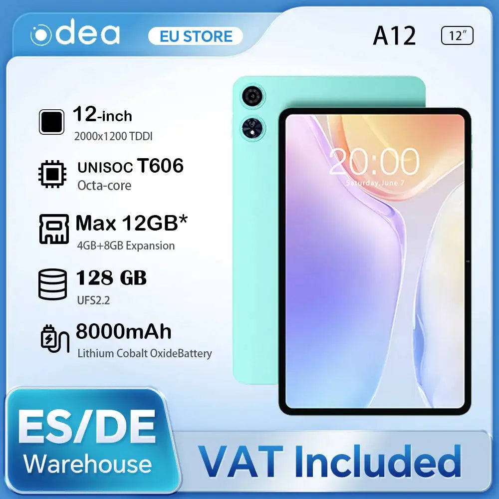 Odea A12 Android 14 Tablet 12in 128GB ROM 8000mAh Display Tablet / spain