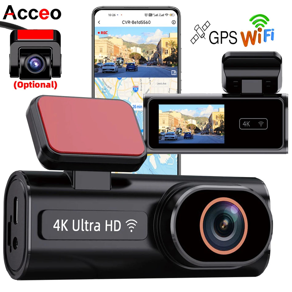 ACCEO Dash Cam WIFI GPS Mini Car DVR &ndash; 4K Front Dual