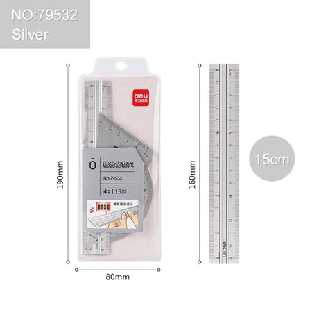 4-in-1 Aluminium Alloy Multifunctional Ruler Set 79532-Silver / CHINA