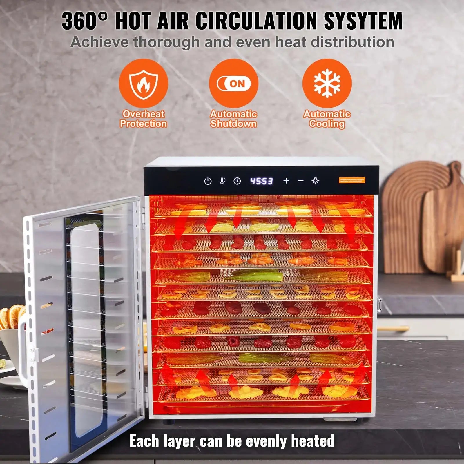 10 Tray Stainless Steel Food Dehydrator with Timer