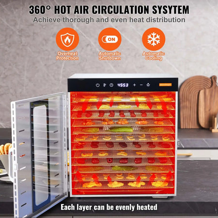 10 Tray Stainless Steel Food Dehydrator with Timer