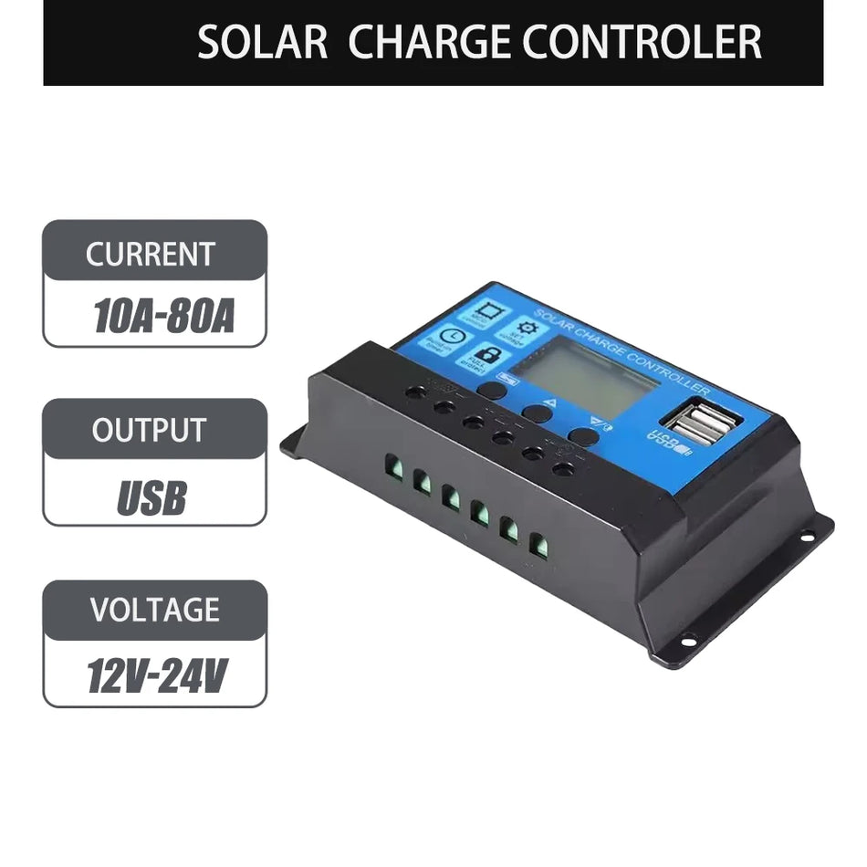 Solar Panel Controller 12V/24V Battery Regulator Dual USB