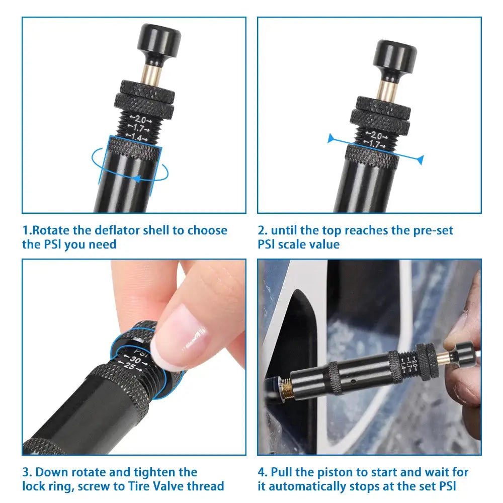 Adjustable Auto-Stop Tire Deflator Valve Kit Screw-on Tyre Air Down Tool Offroad Accessories Fit for Offroad 4x4 by InterCyprus Trading Ltd