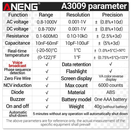 ANENG A3009 Mini Digital Multimeter Pen &ndash; Smart Voice Broadcast Testing