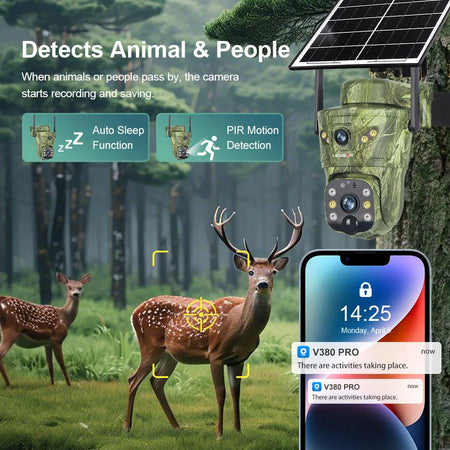 LS VISION 8MP Dual Screen Solar Camera Outdoor 4G/WiFi PTZ PIR Detection 2-Way Talk Waterproof Surveillance Cameras V380 Pro App