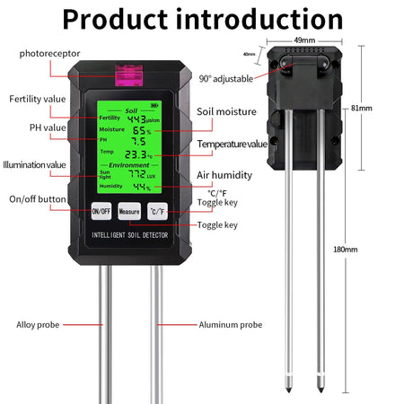 ST03 6 In 1 Digital Soil Tester - All-In-One PH Meter