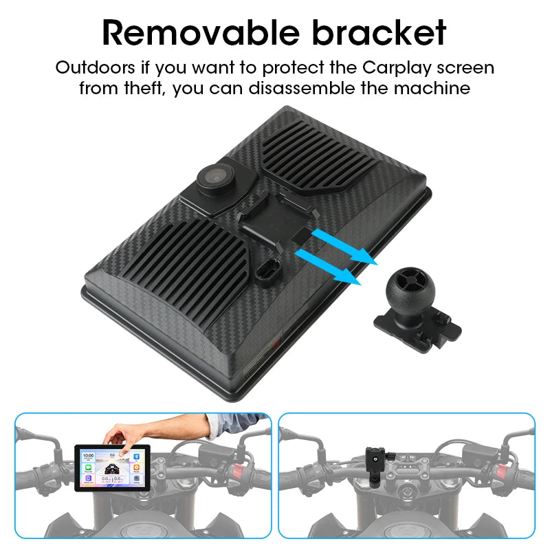 7 ιντσών 2K DVR οθόνη μοτοσικλέτας με ασύρματο CarPlay Android Auto αποσπώμενη οθόνη διπλό Bluetooth αδιάβροχο IP67