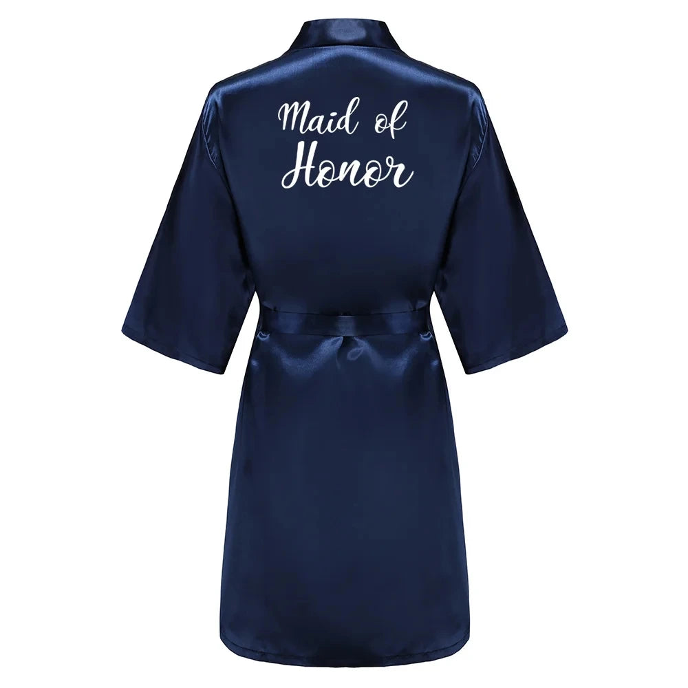 Elegant Navy Blue Satin Silk Robe for Women - Perfect for Weddings &amp; Special Occasions