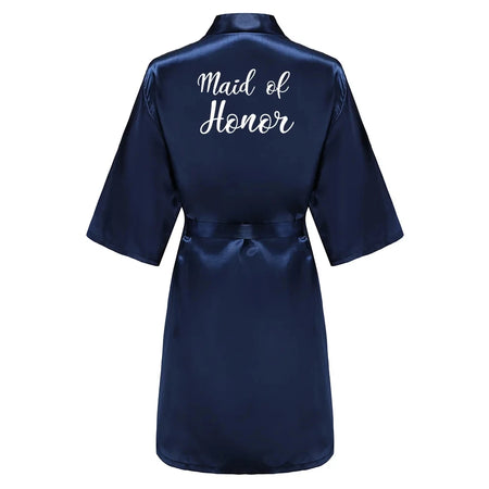 Elegant Navy Blue Satin Silk Robe for Women - Perfect for Weddings &amp; Special Occasions