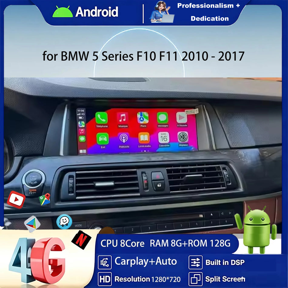10,25-calowy ekran dotykowy odtwarzacza multimedialnego do BMW serii 5 F10 F11 z Androidem, Carplay i nawigacją GPS