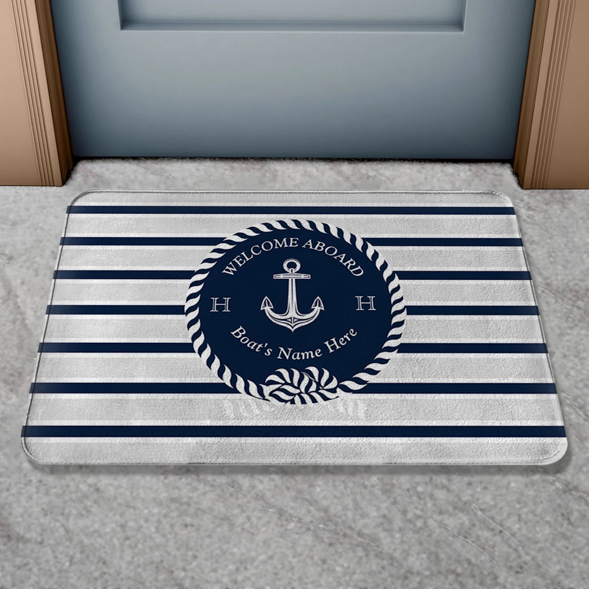 Custom Boat Name Non Slip Nautical Theme Doormat | Personalized Bath Rug