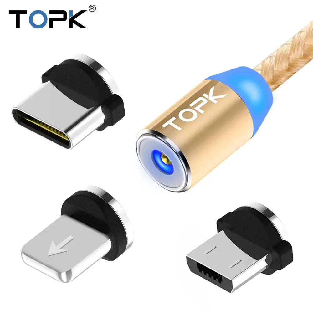Magnetic Charging Cable 3 IN 1 TOPK 360 Degree Rotating Magnetic Phone Charger Cable Nylon Braided Magnetic Micro USB C Cable by InterCyprus Trading Ltd