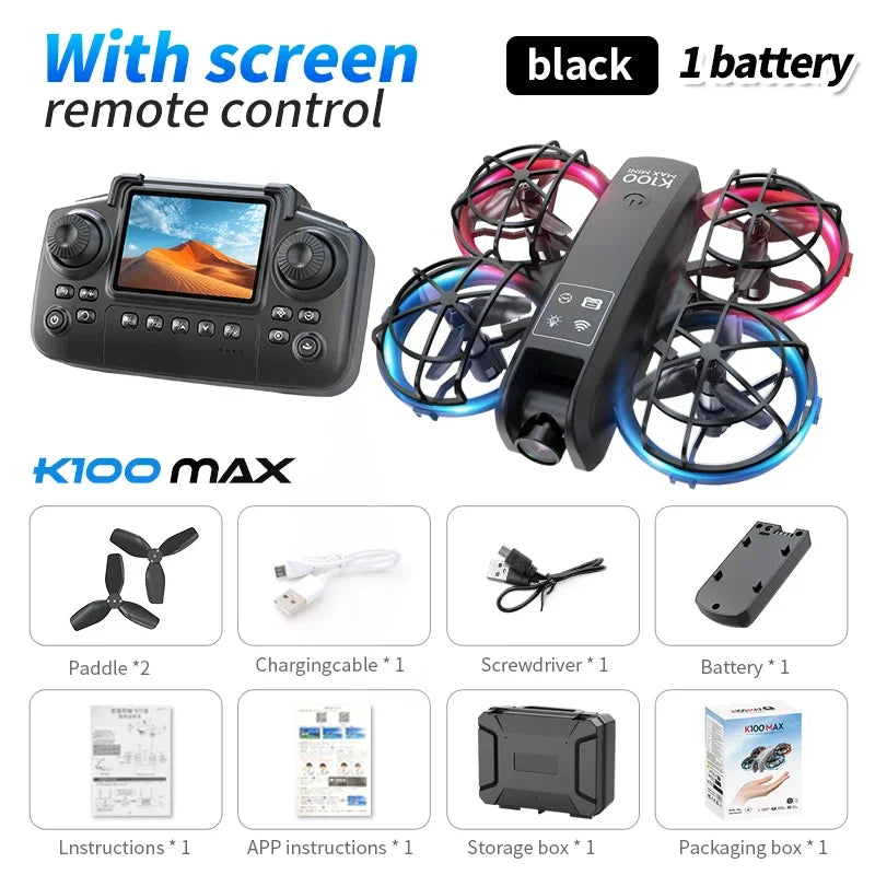 K100 Max Mini RC Drone &ndash; 4K Camera With Foldable Design 2.4in Camera Black