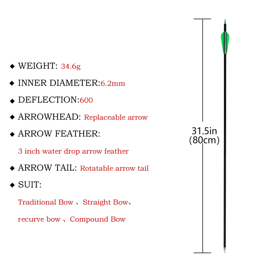 7.8mm Rubber Feather Mixed Carbon Arrow 31.5 Inches Green