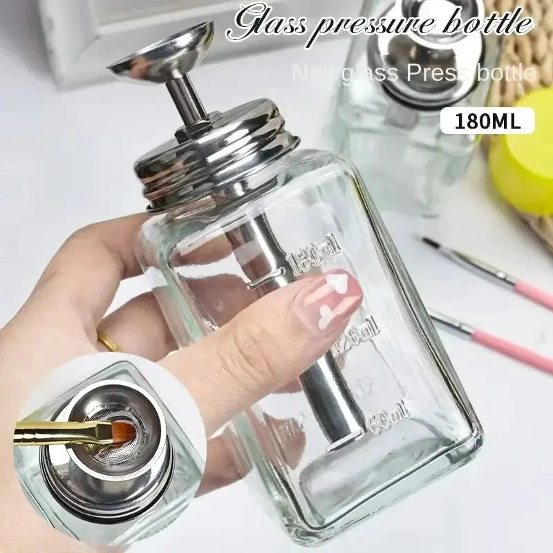 Nail glass bottle press funnel press type alcohol bottle nail remover water empty bottle cleaning liquid crystal hydraulic 180ml by InterCyprus Trading Ltd