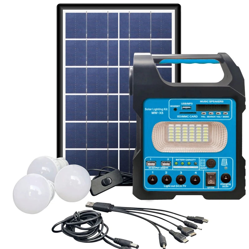 3 Bulbs Solar Panel Camping Lighting Kit &ndash; Portable Power blue