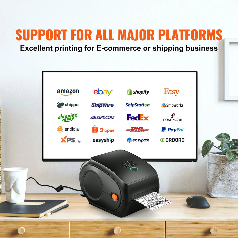Impressora de Etiquetas Térmicas Bluetooth 300DPI Auto 4x6 de Envio