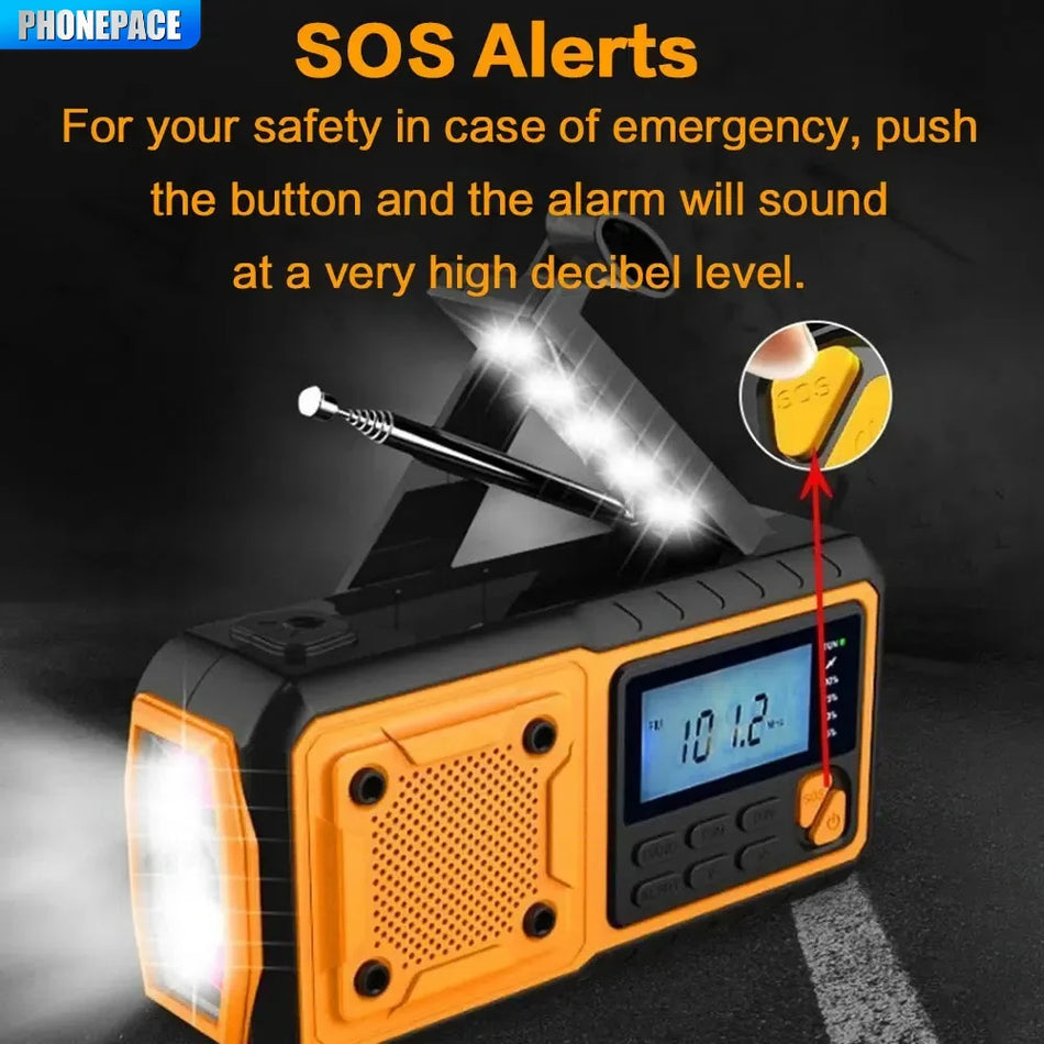Portable Solar Power Radio with Built-in Speaker, Flashlight &amp; SOS Alarm