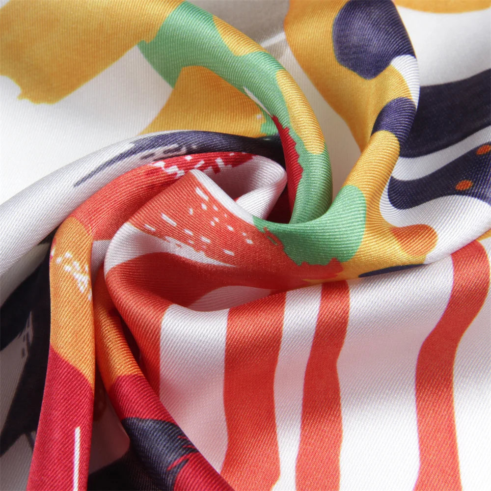 Pobing 90cm Twill Silk Scarf &ndash; Elegant Checkered Horse Print