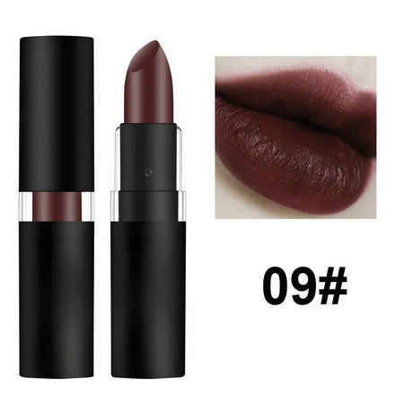 Matte Dark Wine Red Waterproof Lipstick - Easy to Apply, Long-lasting 09