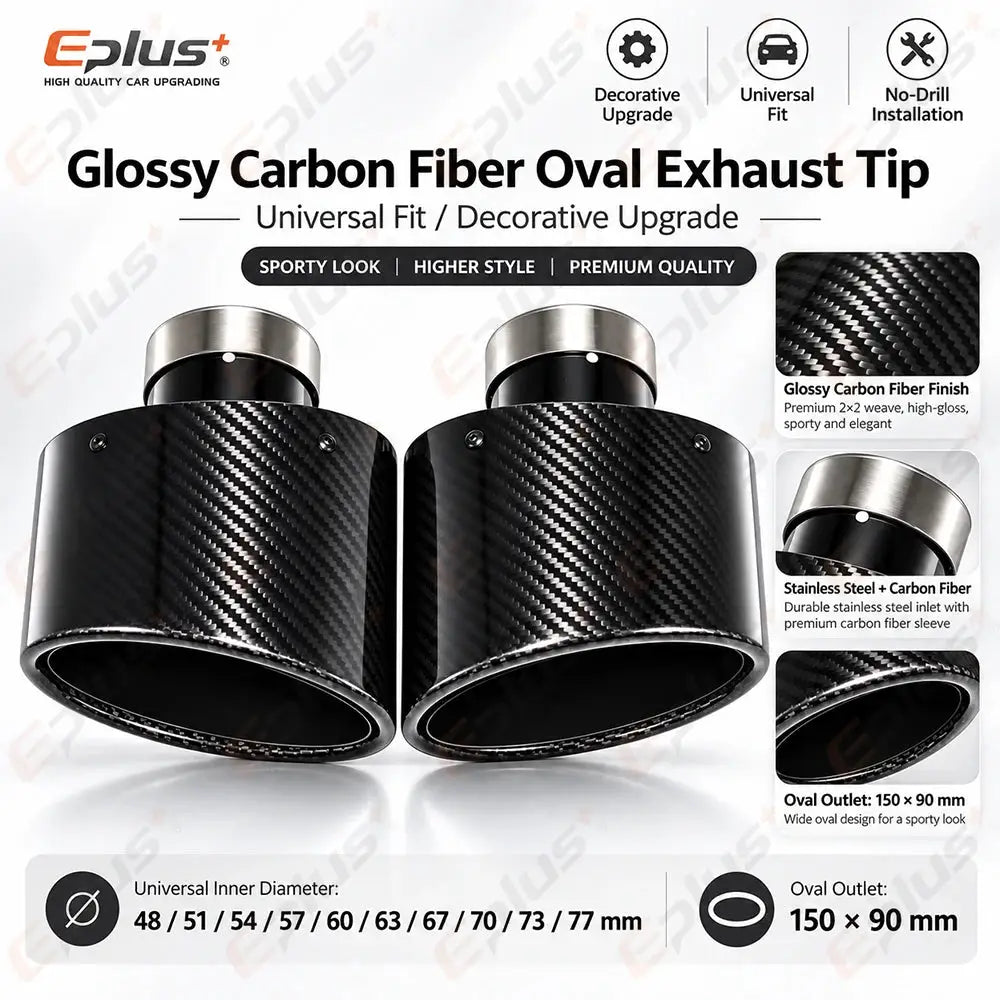 Glossy Oval Carbon Fiber Universal Car Exhaust Muffler Tip Exhaust Pipe Nozzle Decoration Stainless Silver&Black Left and Right by InterCyprus Trading Ltd